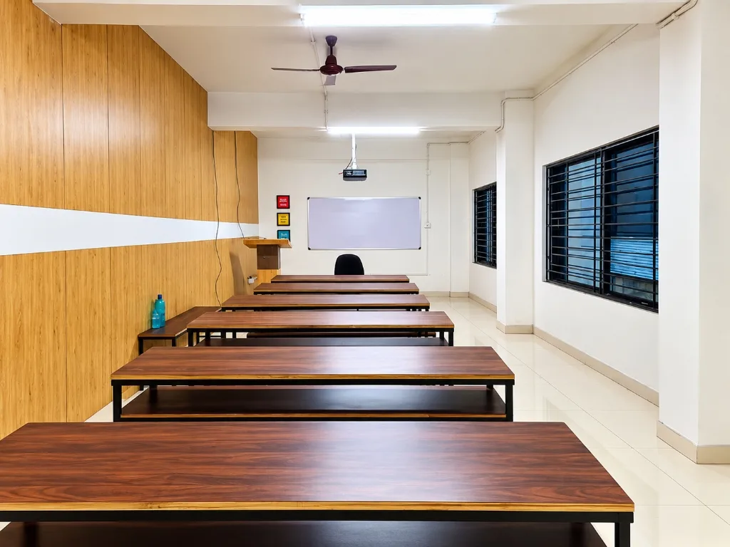 Modern Smart Classroom with HD Projector and Podium